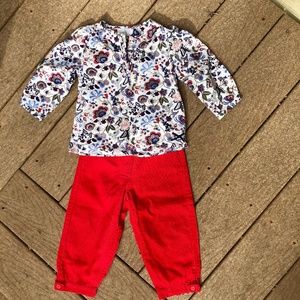 Adorable Matching Set Red Pants and Floral Top